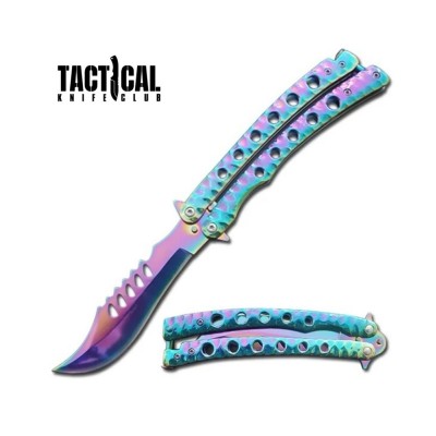 The Predator Curved Rainbow Blade Butterfly Knife 9"