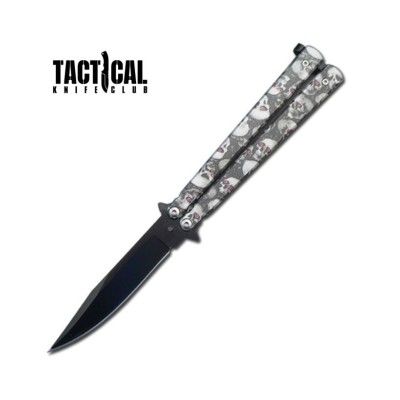 5" Closed Stainless Steel Butterfly Knife - Grey Skulls