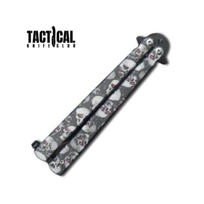 5" Closed Stainless Steel Butterfly Knife - Grey Skulls