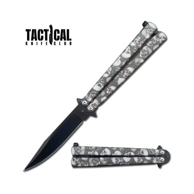 5" Closed Stainless Steel Butterfly Knife - Grey Skulls