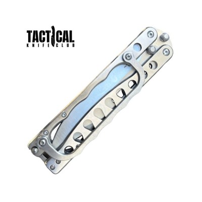 Silver Folding Knuckle Butterfly Knife 11" Tactical Combat