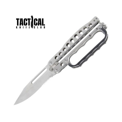 Silver Folding Knuckle Butterfly Knife 11" Tactical Combat