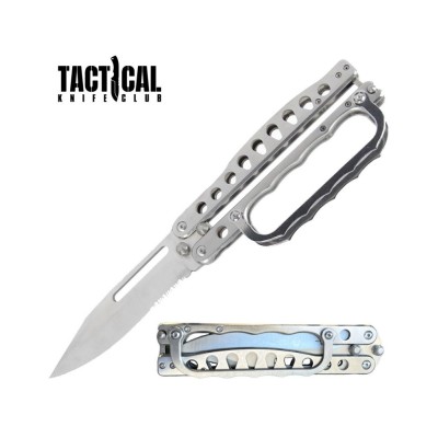 Silver Folding Knuckle Butterfly Knife 11" Tactical Combat