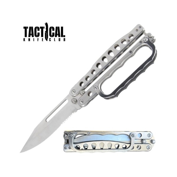 Silver Folding Knuckle Knife Trench Tactical Combat Butterfly