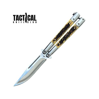 Creature Comfort Butterfly Knife – Clip Point Blade with Faux Stag