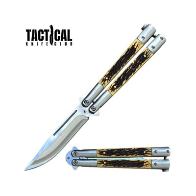 Creature Comfort Butterfly Knife – Clip Point Blade with Faux Stag