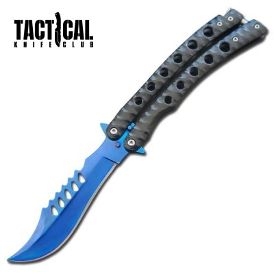 Predator Curved Blue Blade Butterfly Knife – Durable & Stylish