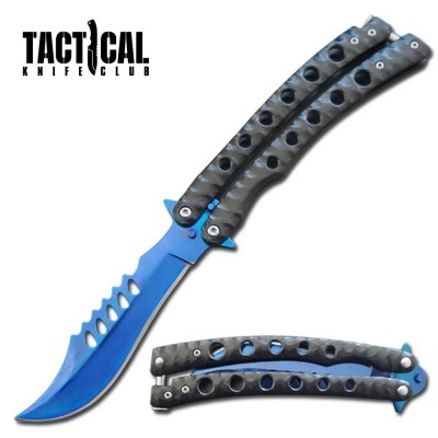 Predator Curved Blue Blade Butterfly Knife – Durable & Stylish