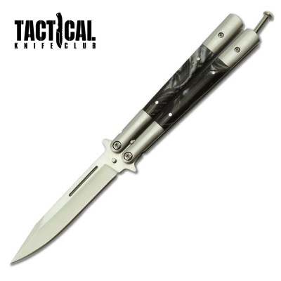 Tactical Balisong Butterfly Knife with Black Pearl Handles