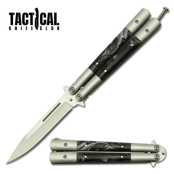 Tactical Balisong Butterfly Knife Black Pearl Handles