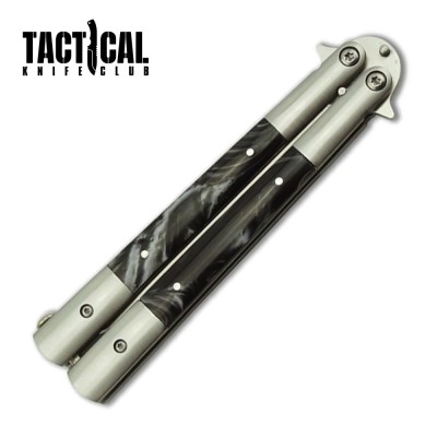 Tactical Balisong Butterfly Knife with Black Pearl Handles