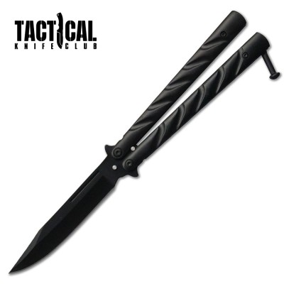 Black Vortex Balisong Butterfly Knife with Aluminum Handles