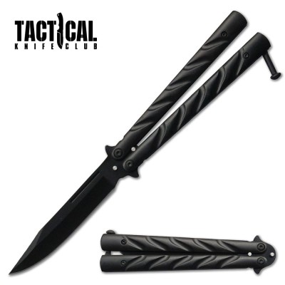 Black Vortex Balisong Butterfly Knife with Aluminum Handles