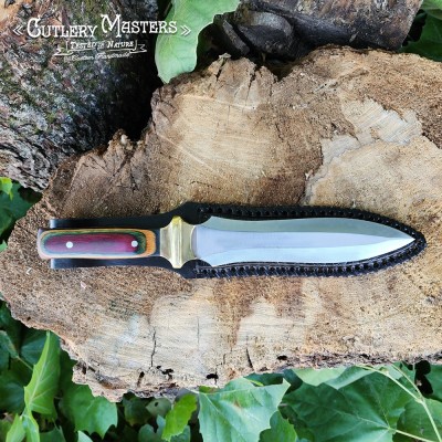 Spear Tip Premium Stainless Steel Outdoor Blade with Colorwood Handle