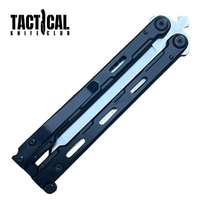 Tanto Serrated Balisong Butterfly Knife with Black Handle