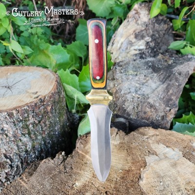 Spear Tip Premium Stainless Steel Outdoor Blade with Colorwood Handle