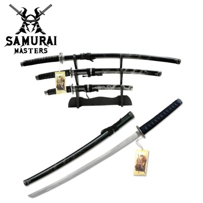 Black Dragon 3-Piece Sword Set with Stand – Perfect for Collectors