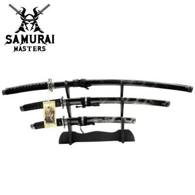 Black Dragon 3-Piece Sword Set with Stand – Perfect for Collectors