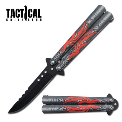 Red Spider Balisong Butterfly Knife – 8.75" Black Blade