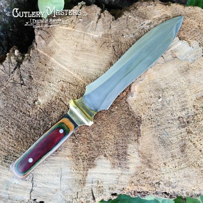 Spear Tip Premium Stainless Steel Outdoor Blade with Colorwood Handle