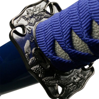 Carved Dragon Blue 3-Piece Samurai Sword Set with Display Stand