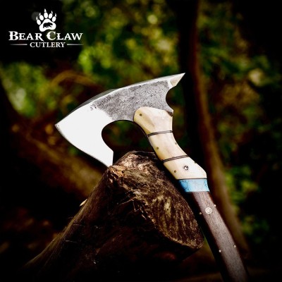 Handmade High Carbon Steel Forged Axe with Leather Sheath