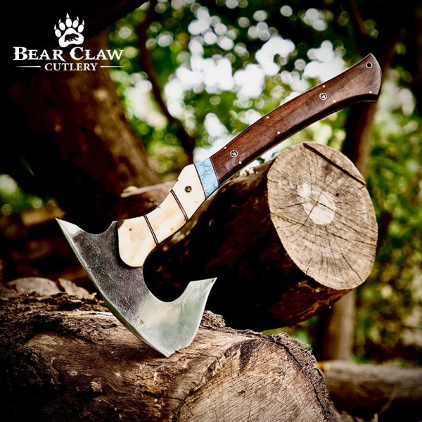 Handmade High Carbon Steel Forged Axe with Leather Sheath