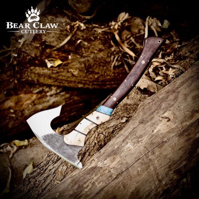 Handmade High Carbon Steel Forged Axe with Leather Sheath