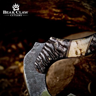 Handmade Forged Axe with Ram Horn Handle & Leather Sheath