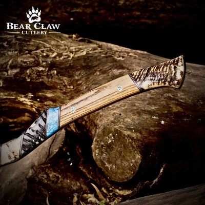 Handmade Forged Axe with Ram Horn Handle & Leather Sheath