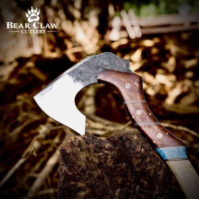 Handmade Carbon Steel Camping Axe with Leather Sheath