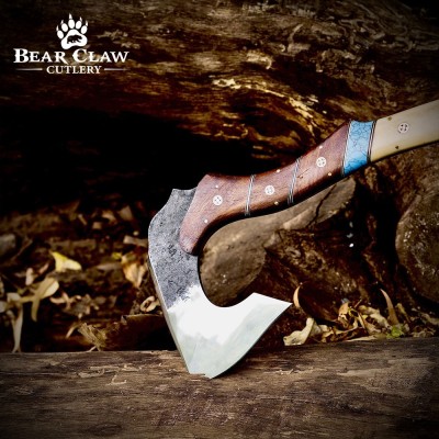 Handmade Carbon Steel Camping Axe with Leather Sheath