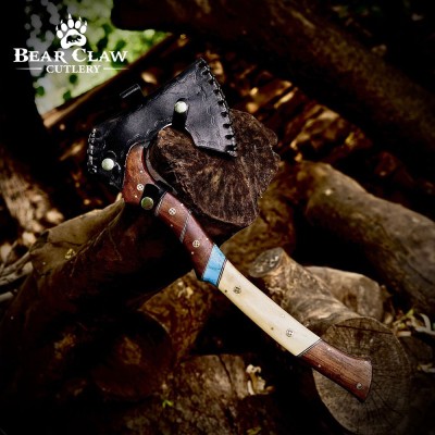 Handmade Carbon Steel Camping Axe with Leather Sheath