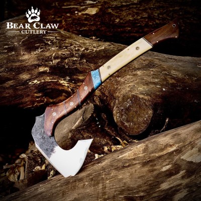 Handmade Carbon Steel Camping Axe with Leather Sheath