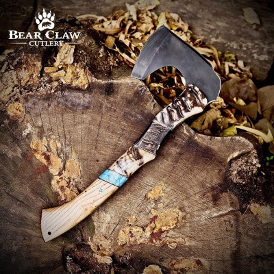 Handmade Forged Camping Axe with Leather Sheath Handmade Forged Camping Axe with Leather Sheath
