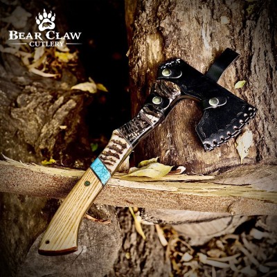 Handmade Forged Camping Axe with Leather Sheath Handmade Forged Camping Axe with Leather Sheath