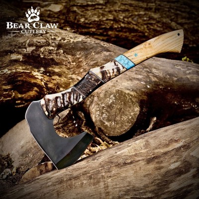 Handmade Forged Camping Axe with Leather Sheath Handmade Forged Camping Axe with Leather Sheath