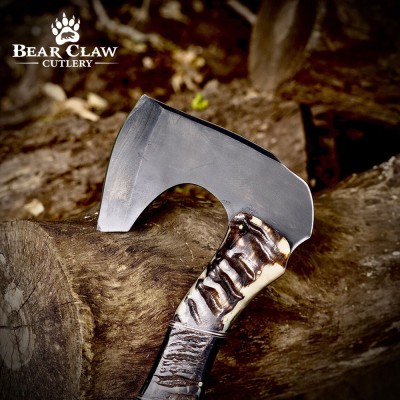 Handmade Forged Camping Axe with Leather Sheath