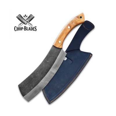 handmade carbon steel cleaver with wood handle