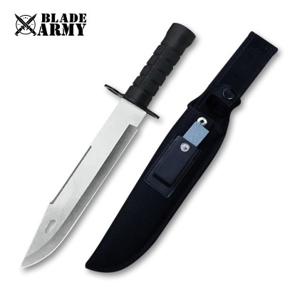 Tactical Fixed-Blade Survival Knife with Vinyl Sheath for Outdoor Use