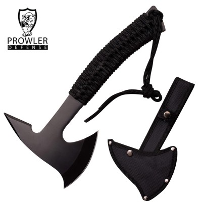 Black Steel Tactical Hand-Axe – Full Tang, Cord Wrapped Handle