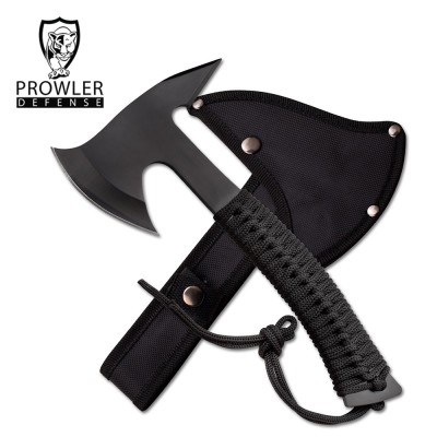 Black Steel Tactical Hand-Axe – Full Tang, Cord Wrapped Handle