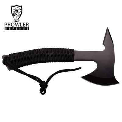 Black Steel Tactical Hand-Axe – Full Tang, Cord Wrapped Handle