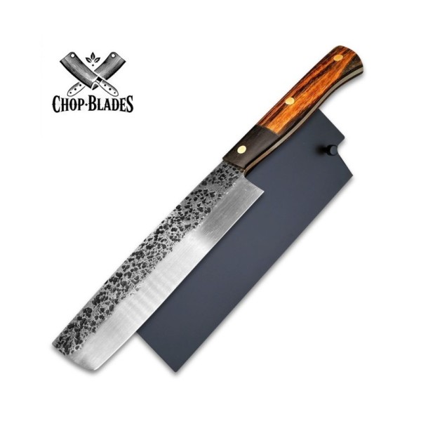 Handmade Carbon Steel Kitchen Knife with Hammered Finish and Wooden Handle