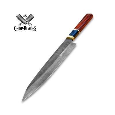 Handmade Carbon Steel Chef Knife with Wooden Handle & Leather Sheath