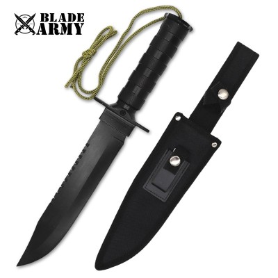 Tactical Black Stainless Steel Survival Knife with Nylon Sheath