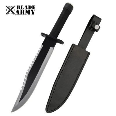 Black Rambo First Blood Survival Knife with Leather Sheath