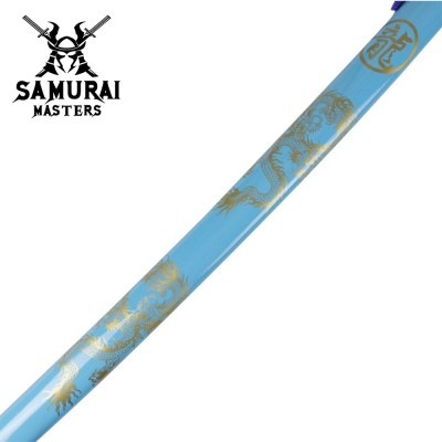 3-Piece Light Blue Dragon Samurai Sword Set with Stand