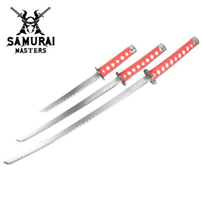 3-Piece Red Dragon Samurai Sword Set with Stand