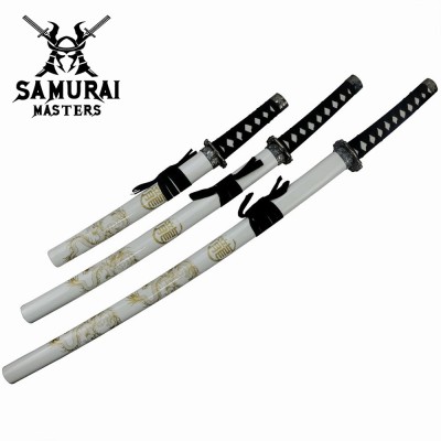 3-Piece White Dragon Samurai Sword Set with Stand